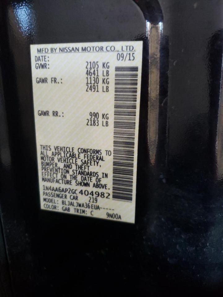 Photo 10 from auction – 2016 NISSAN MAXIMA 3.5 with VIN 1N4AA6AP2GC404982
