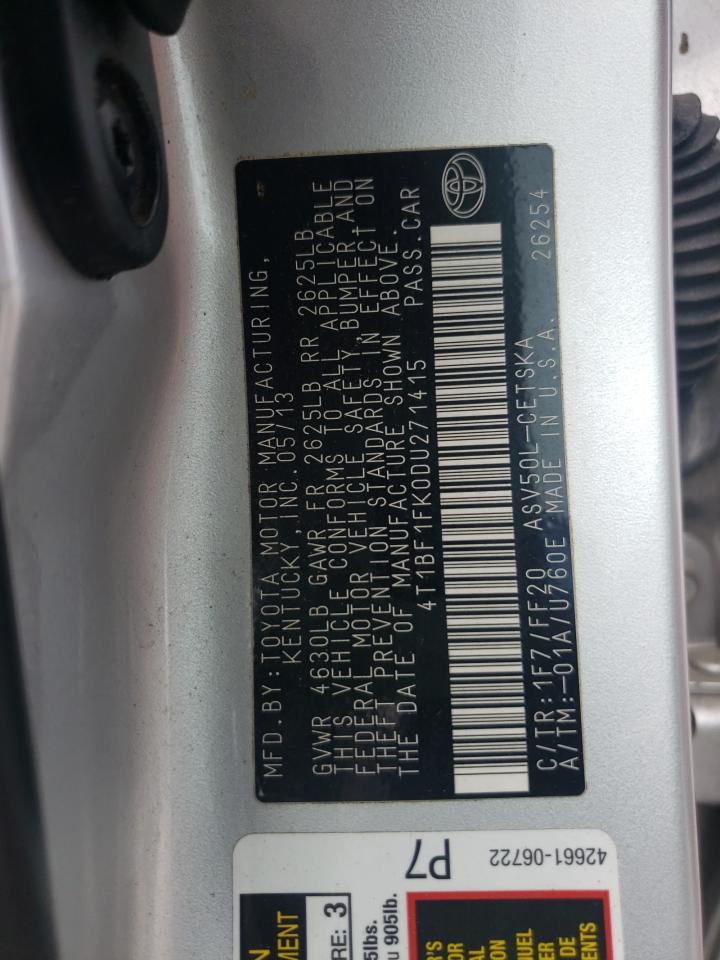 Photo 10 from auction – 2013 TOYOTA CAMRY L with VIN 4T1BF1FK0DU271415