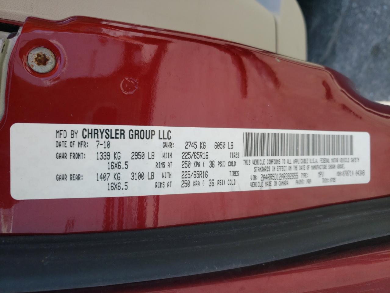 Photo 10 from auction – 2010 CHRYSLER TOWN & COU with VIN 2A4RR5D12AR392655