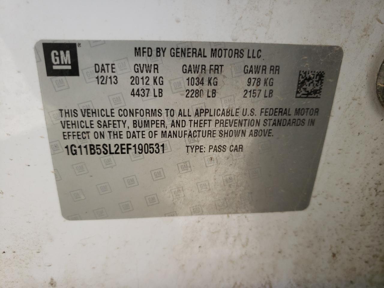 Photo 10 from auction – 2014 CHEVROLET MALIBU LS with VIN 1G11B5SL2EF190531
