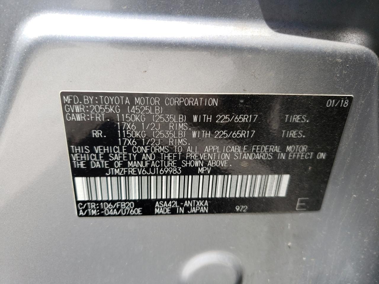 Photo 10 from auction – 2018 TOYOTA RAV4 LE with VIN JTMZFREV6JJ169983