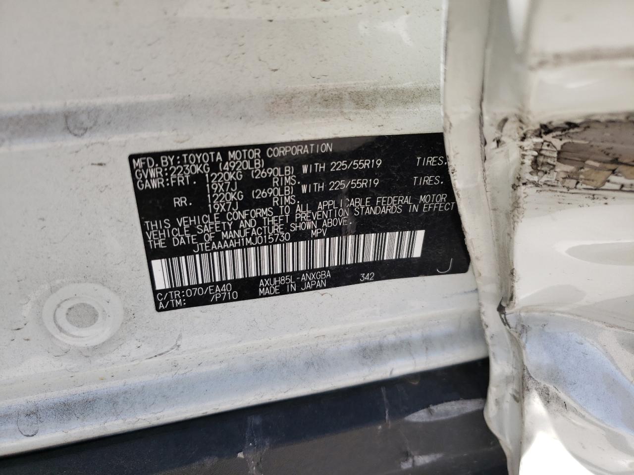 Photo 10 from auction – 2021 TOYOTA VENZA LE with VIN JTEAAAAH1MJ015730