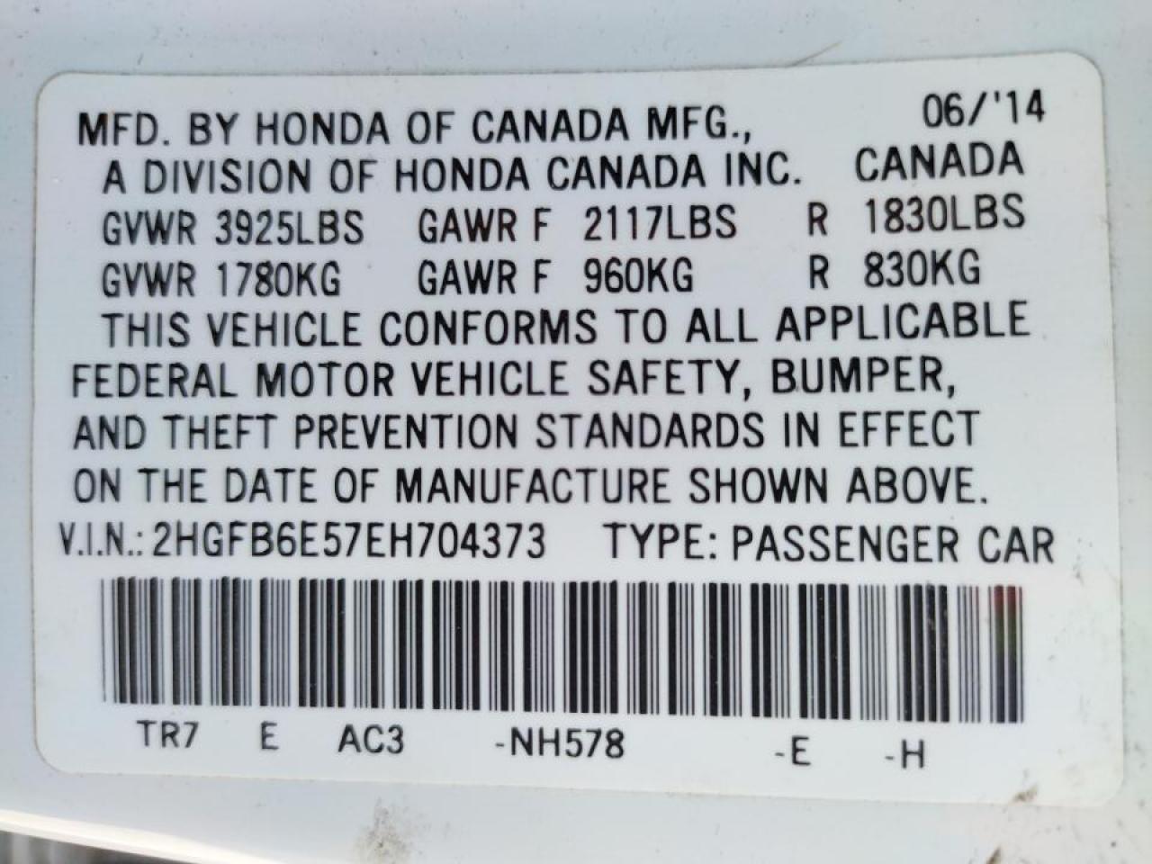 Photo 10 from auction – 2014 HONDA CIVIC SI with VIN 2HGFB6E57EH704373