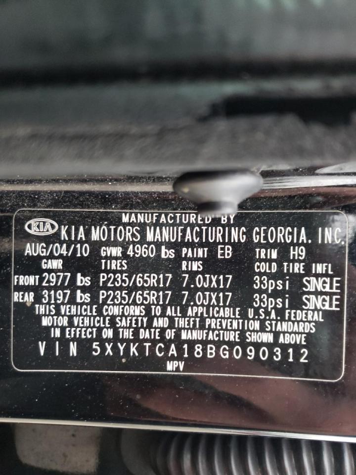 Photo 10 from auction – 2011 KIA SORENTO BA with VIN 5XYKTCA18BG090312