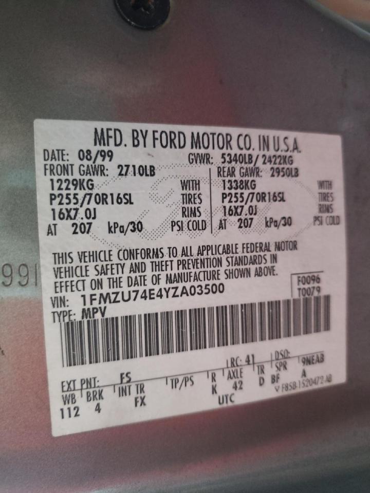 Photo 10 from auction – 2000 FORD EXPLORER E with VIN 1FMZU74E4YZA03500