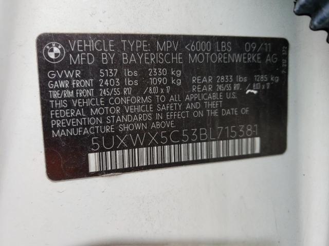 Photo 10 from auction – 2011 BMW X3 XDRIVE2 with VIN 5UXWX5C53BL715381