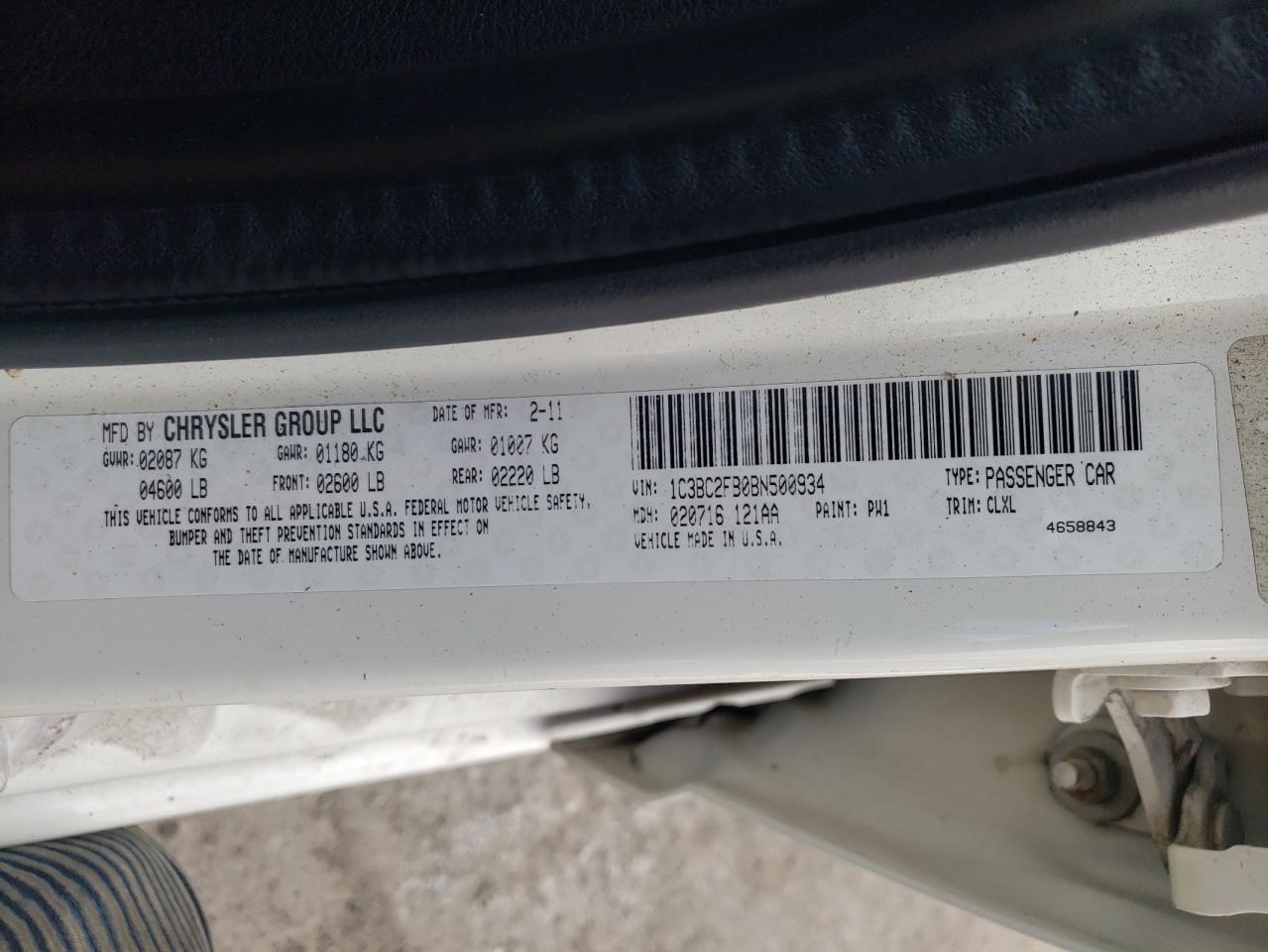 Photo 10 from auction – 2011 CHRYSLER 200 LIMITE with VIN 1C3BC2FB0BN500934