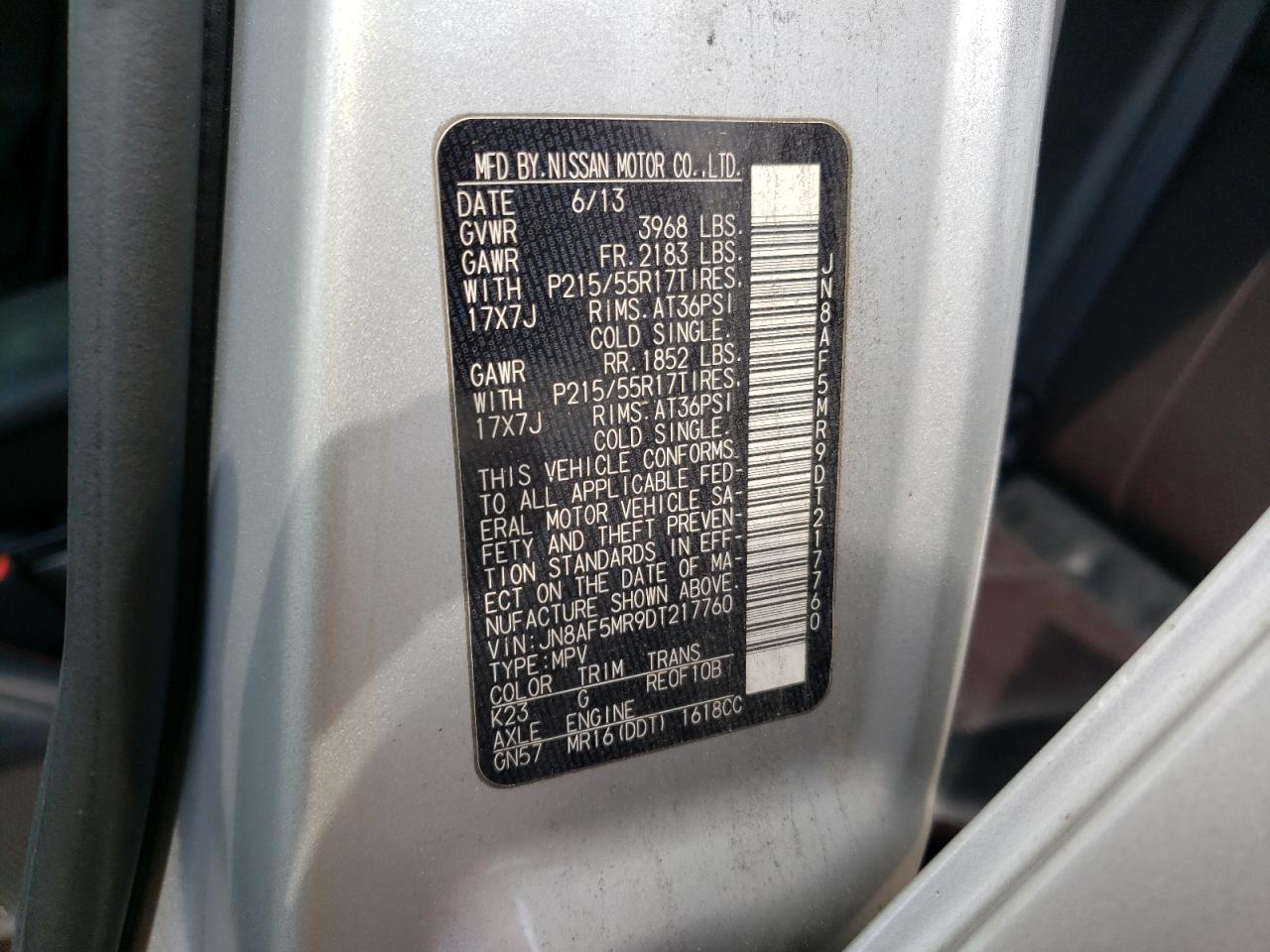 Photo 10 from auction – 2013 NISSAN JUKE S with VIN JN8AF5MR9DT217760