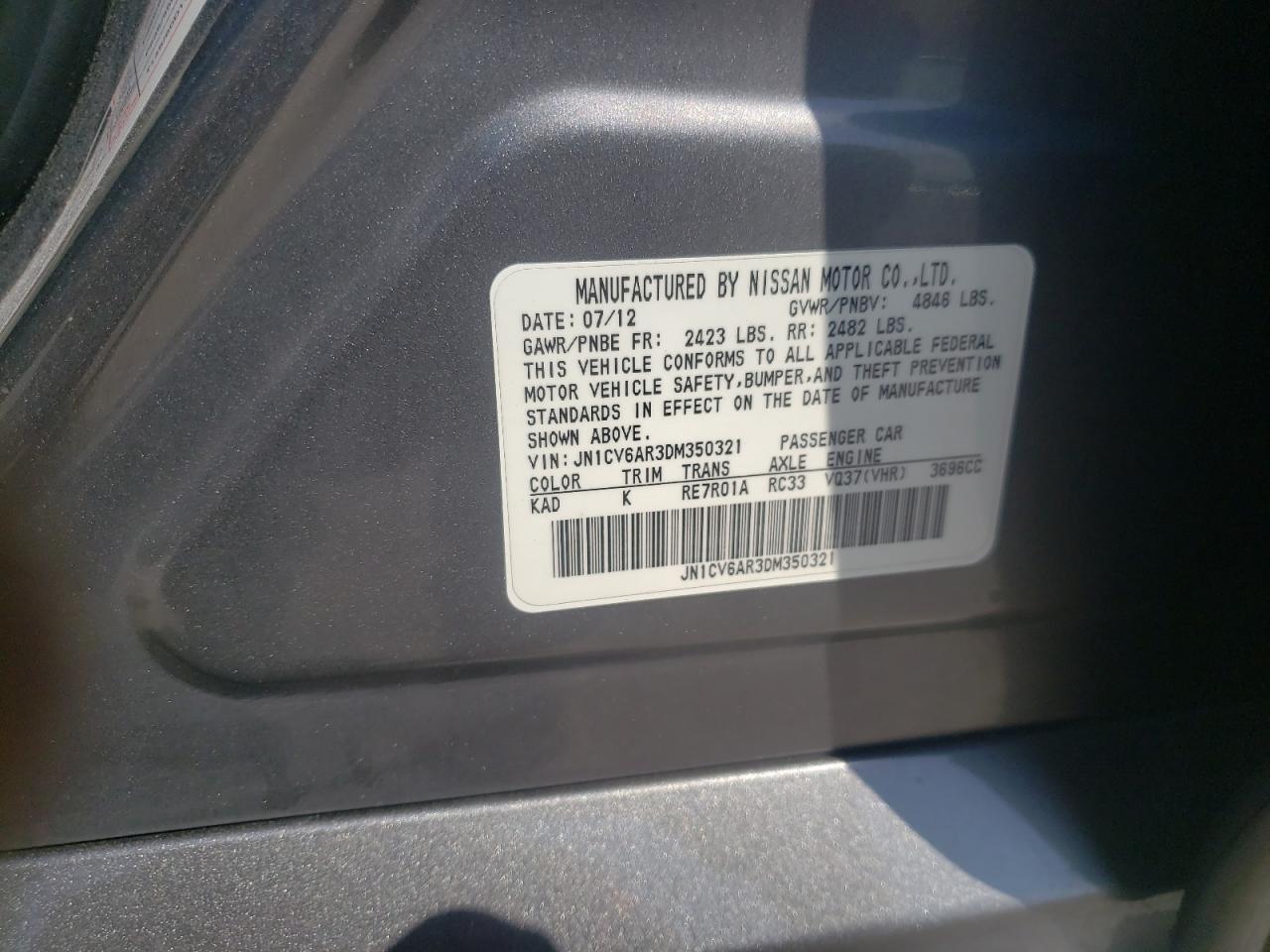 Photo 10 from auction – 2013 INFINITI G37 with VIN JN1CV6AR3DM350321