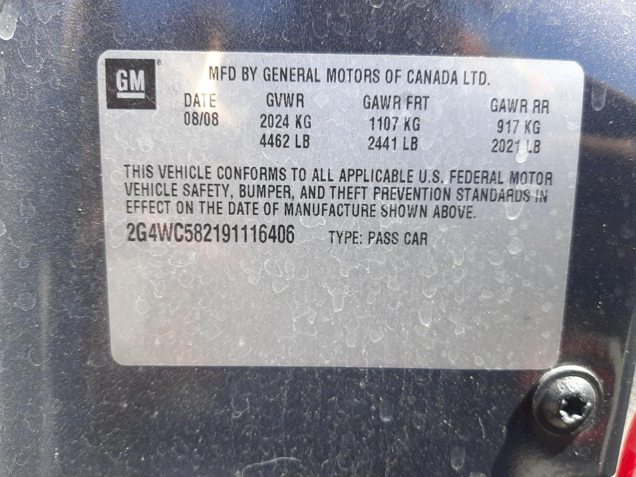 Photo 10 from auction – 2009 BUICK LACROSSE C with VIN 2G4WC582191116406