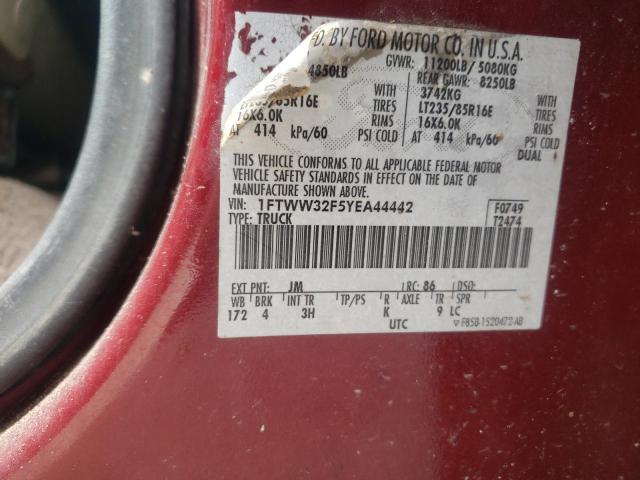 Photo 10 from auction – 2000 FORD F350 SUPER with VIN 1FTWW32F5YEA44442