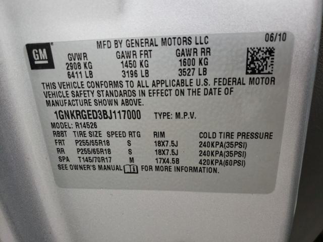 Photo 10 from auction – 2011 CHEVROLET TRAVERSE L with VIN 1GNKRGED3BJ117000