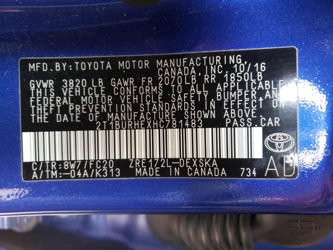 Photo 10 from auction – 2017 TOYOTA COROLLA L with VIN 2T1BURHEXHC781483