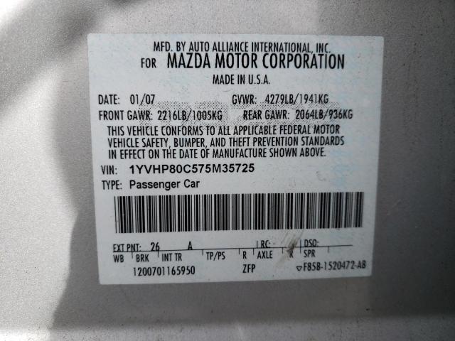 Photo 10 from auction – 2007 MAZDA 6 I with VIN 1YVHP80C575M35725