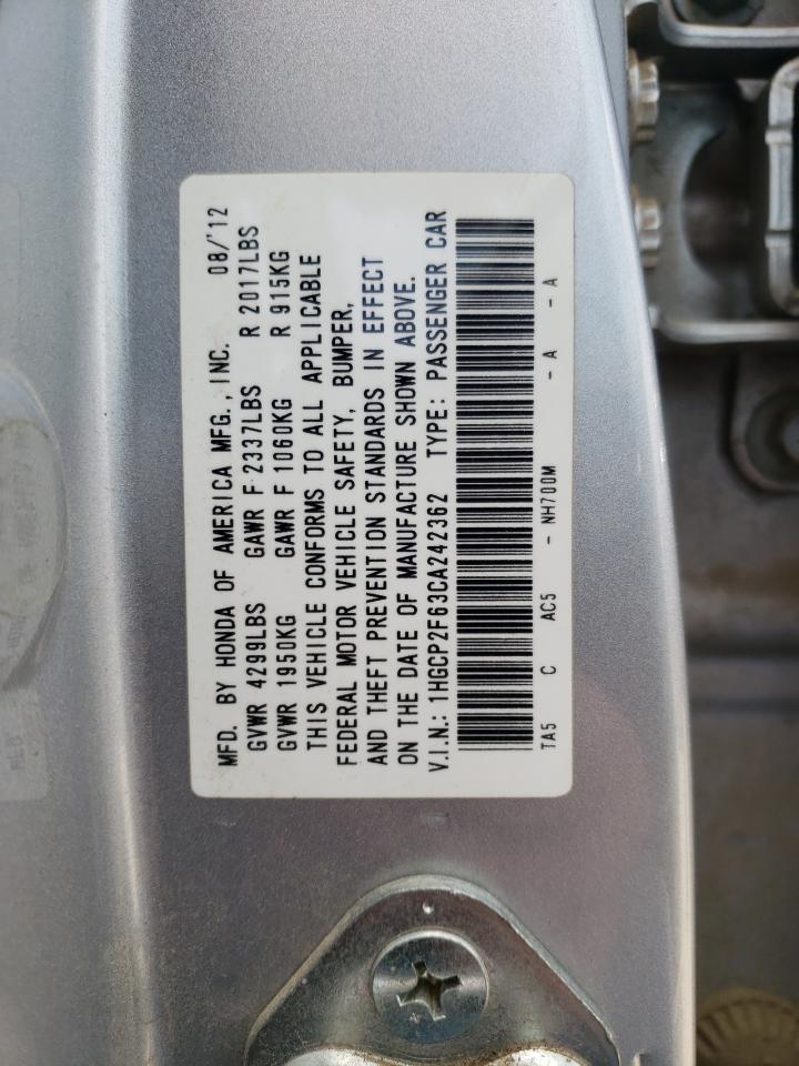 Photo 10 from auction – 2012 HONDA ACCORD SE with VIN 1HGCP2F63CA242362