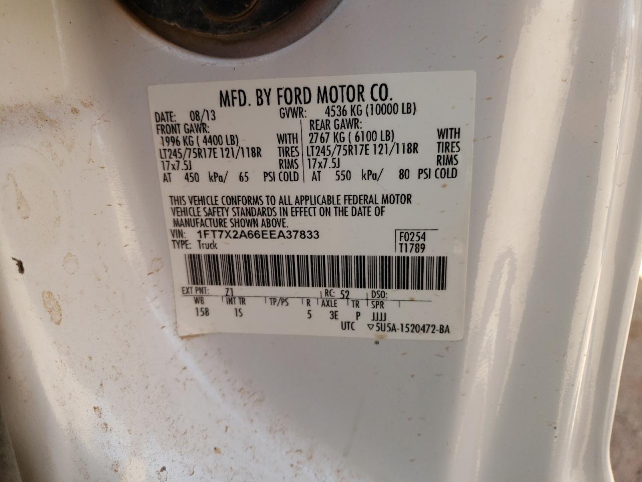 Photo 10 from auction – 2014 FORD F250 SUPER with VIN 1FT7X2A66EEA37833