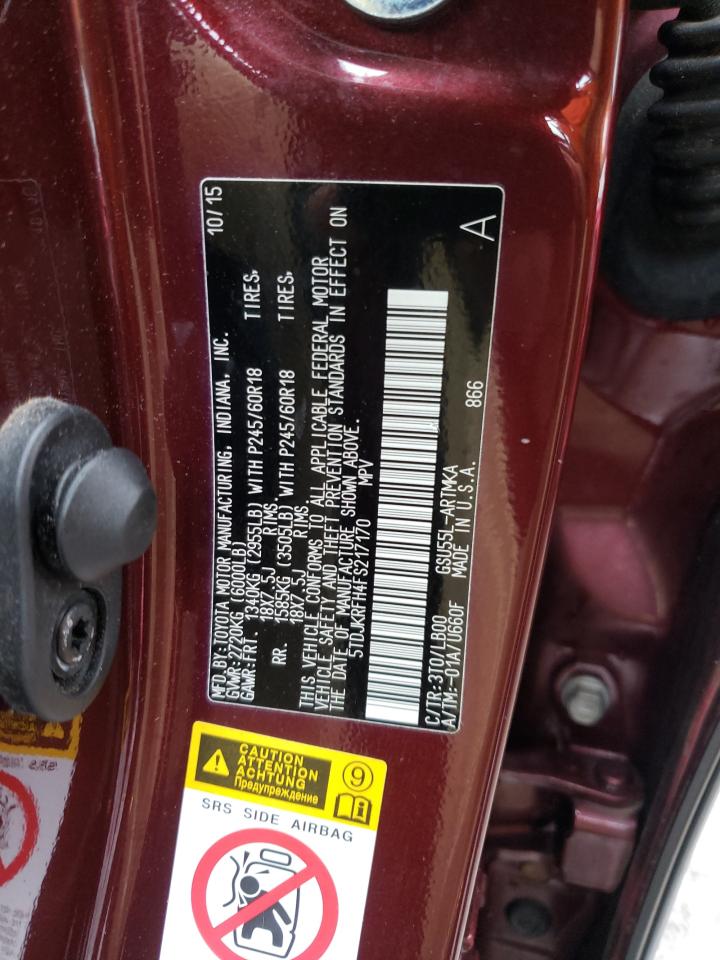 Photo 10 from auction – 2015 TOYOTA HIGHLANDER with VIN 5TDJKRFH4FS217170