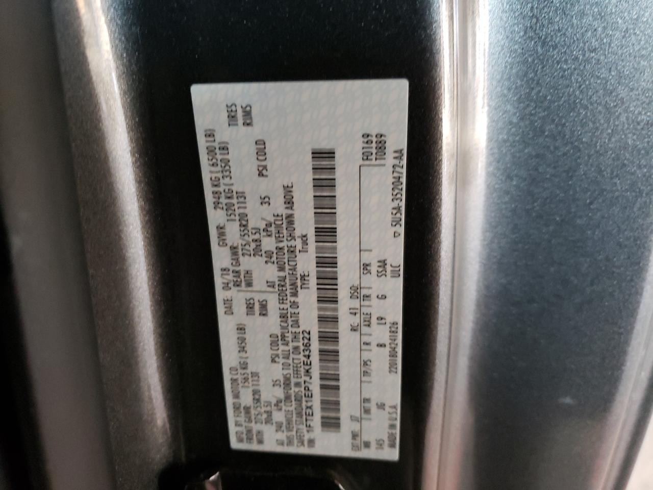 Photo 10 from auction – 2018 FORD F150 SUPER with VIN 1FTEX1EP7JKE43622