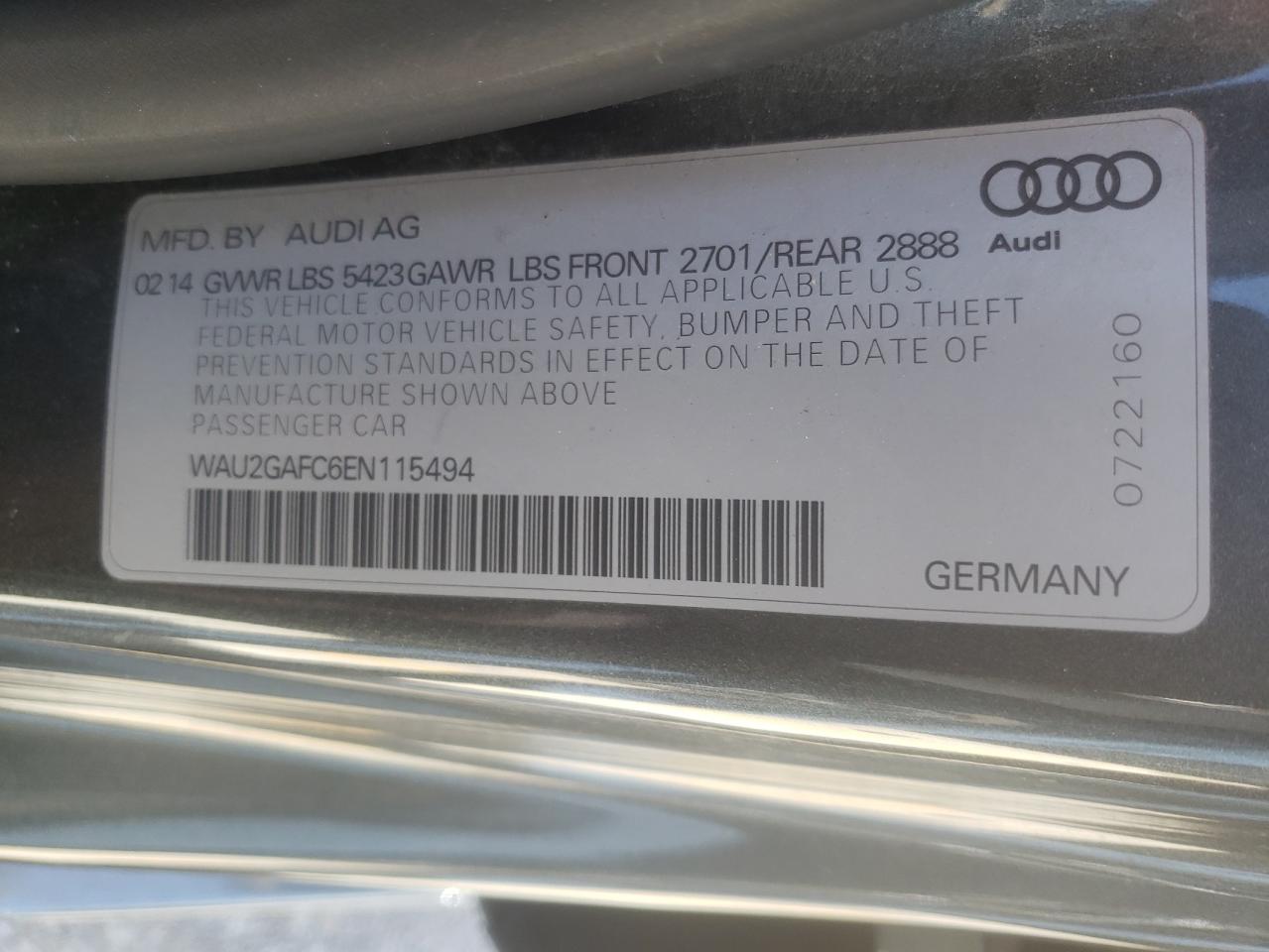 Foto 10 de la subasta – 2014 AUDI A7 PRESTIG con VIN WAU2GAFC6EN115494