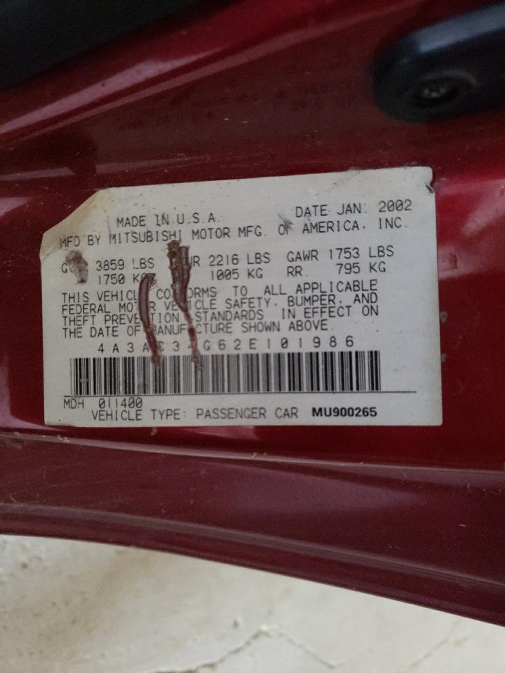 Photo 10 from auction – 2002 MITSUBISHI ECLIPSE RS with VIN 4A3AC34G62E101986