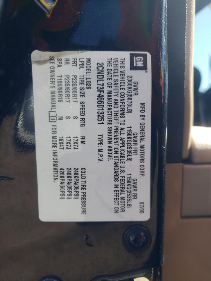 Photo 10 from auction – 2006 CHEVROLET EQUINOX LT with VIN 2CNDL73F466013251