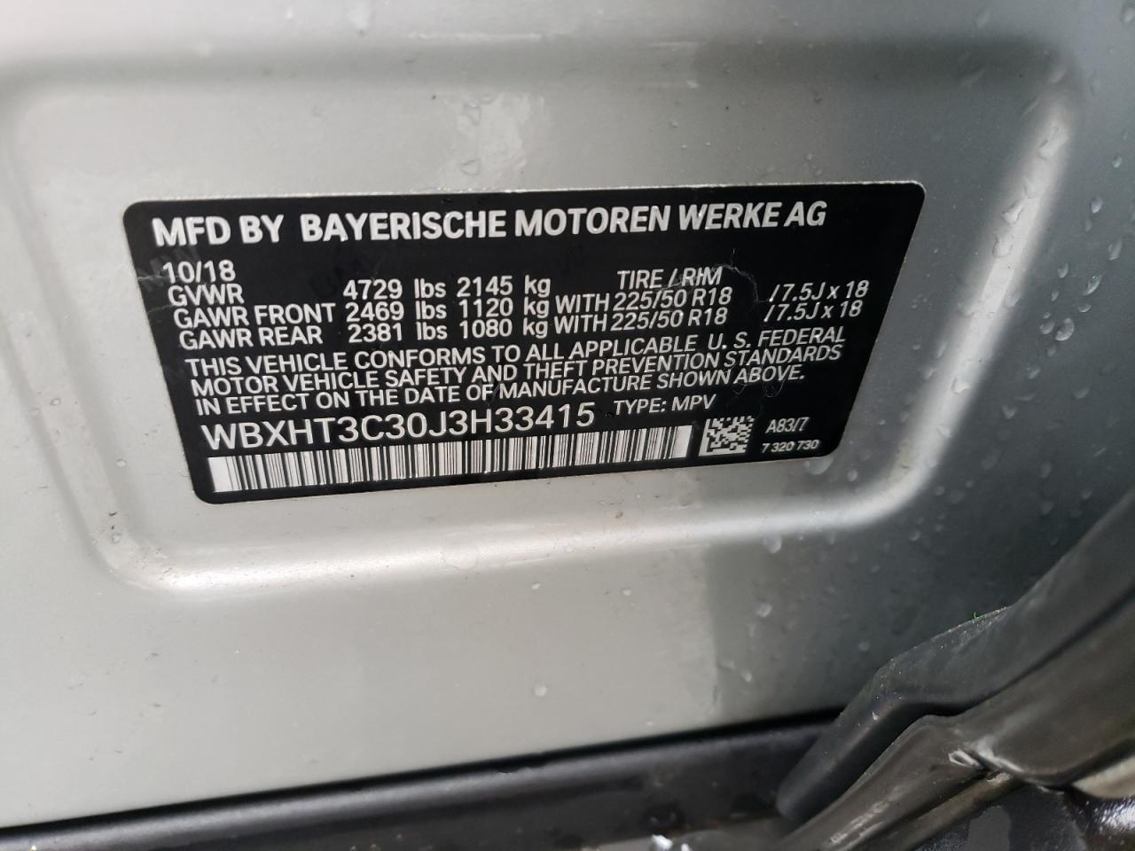 Photo 10 from auction – 2018 BMW X1 XDRIVE2 with VIN WBXHT3C30J3H33415