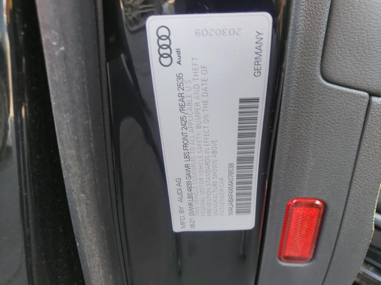 Photo 10 from auction – 2021 AUDI A4 PREMIUM with VIN WAUABAF4XMA078538