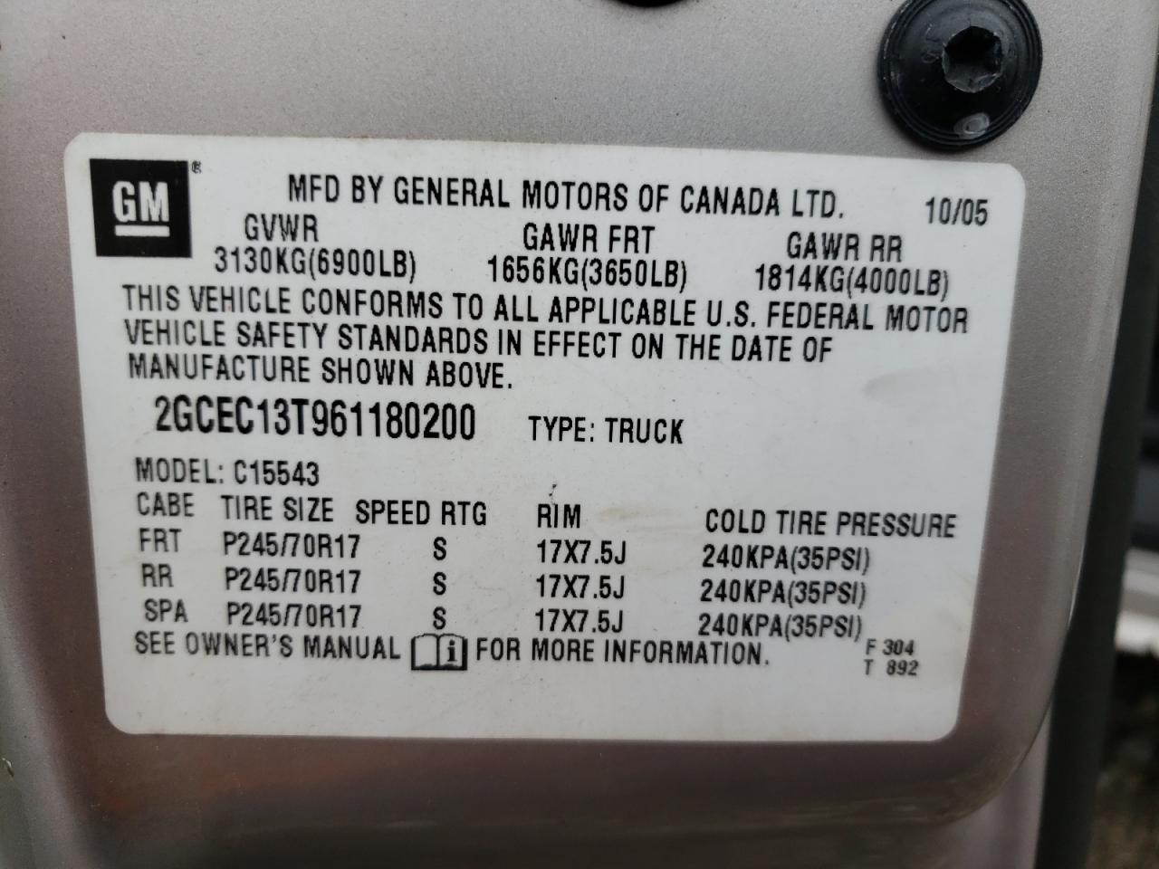 Photo 10 from auction – 2006 CHEVROLET SILVERADO with VIN 2GCEC13T961180200
