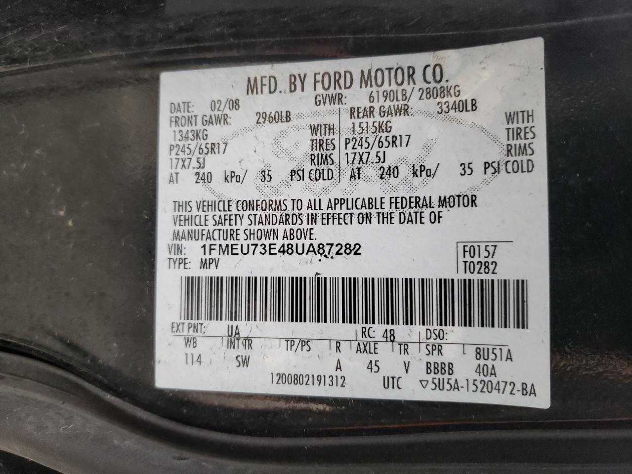 Photo 10 from auction – 2008 FORD EXPLORER X with VIN 1FMEU73E48UA87282