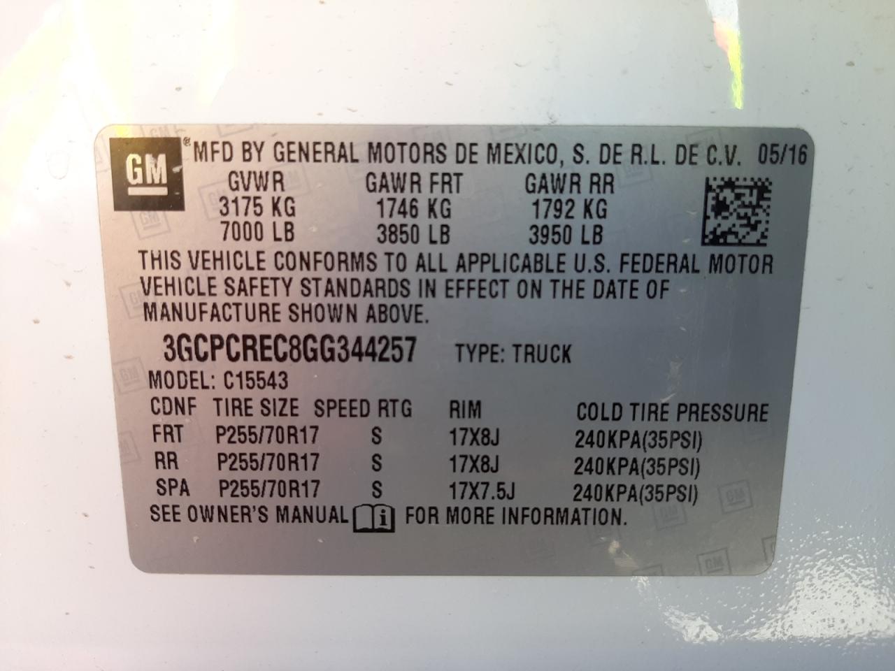 Photo 10 from auction – 2016 CHEVROLET SILVERADO with VIN 3GCPCREC8GG344257