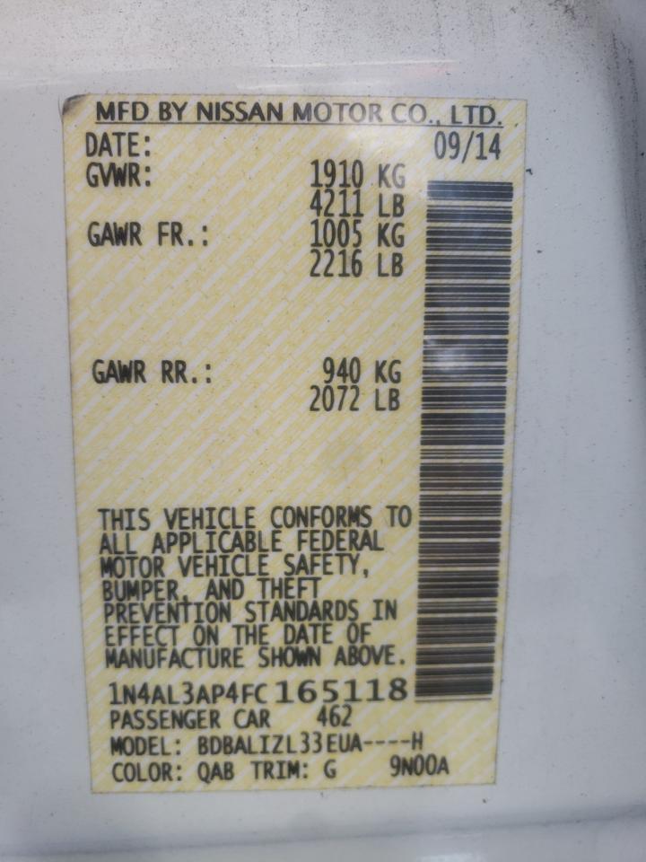 Photo 10 from auction – 2015 NISSAN ALTIMA 2.5 with VIN 1N4AL3AP4FC165118