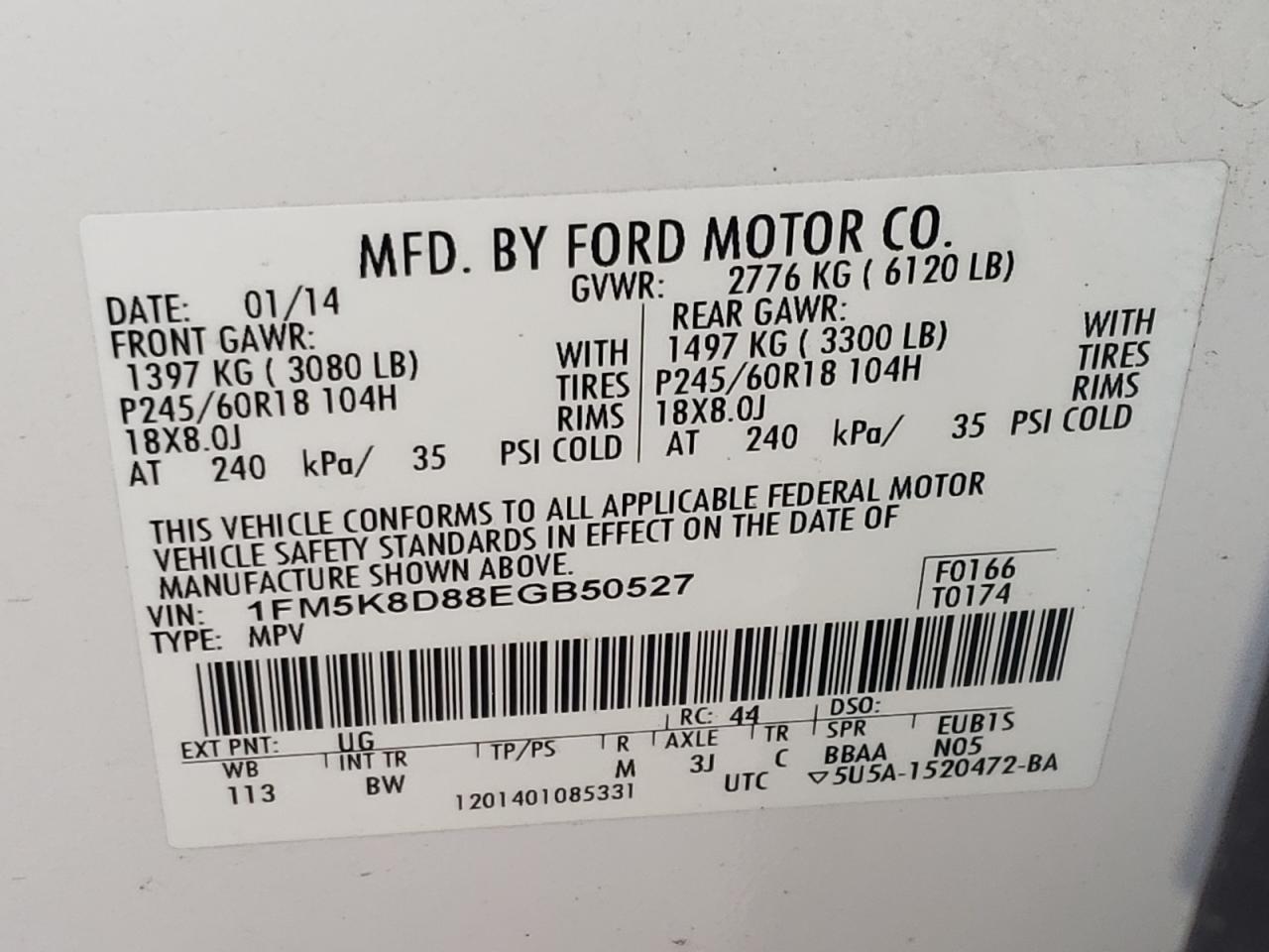 Photo 10 from auction – 2014 FORD EXPLORER X with VIN 1FM5K8D88EGB50527