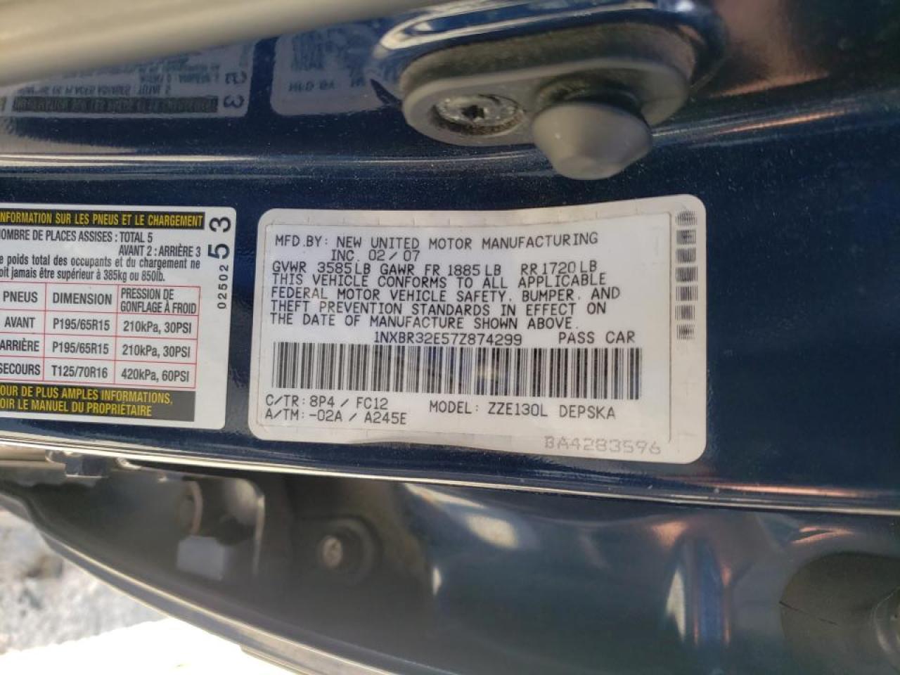 Photo 10 from auction – 2007 TOYOTA COROLLA CE with VIN 1NXBR32E57Z874299