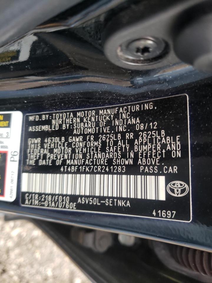 Zdjęcie 10 z aukcji – 2012 TOYOTA CAMRY BASE z VIN 4T4BF1FK7CR241283