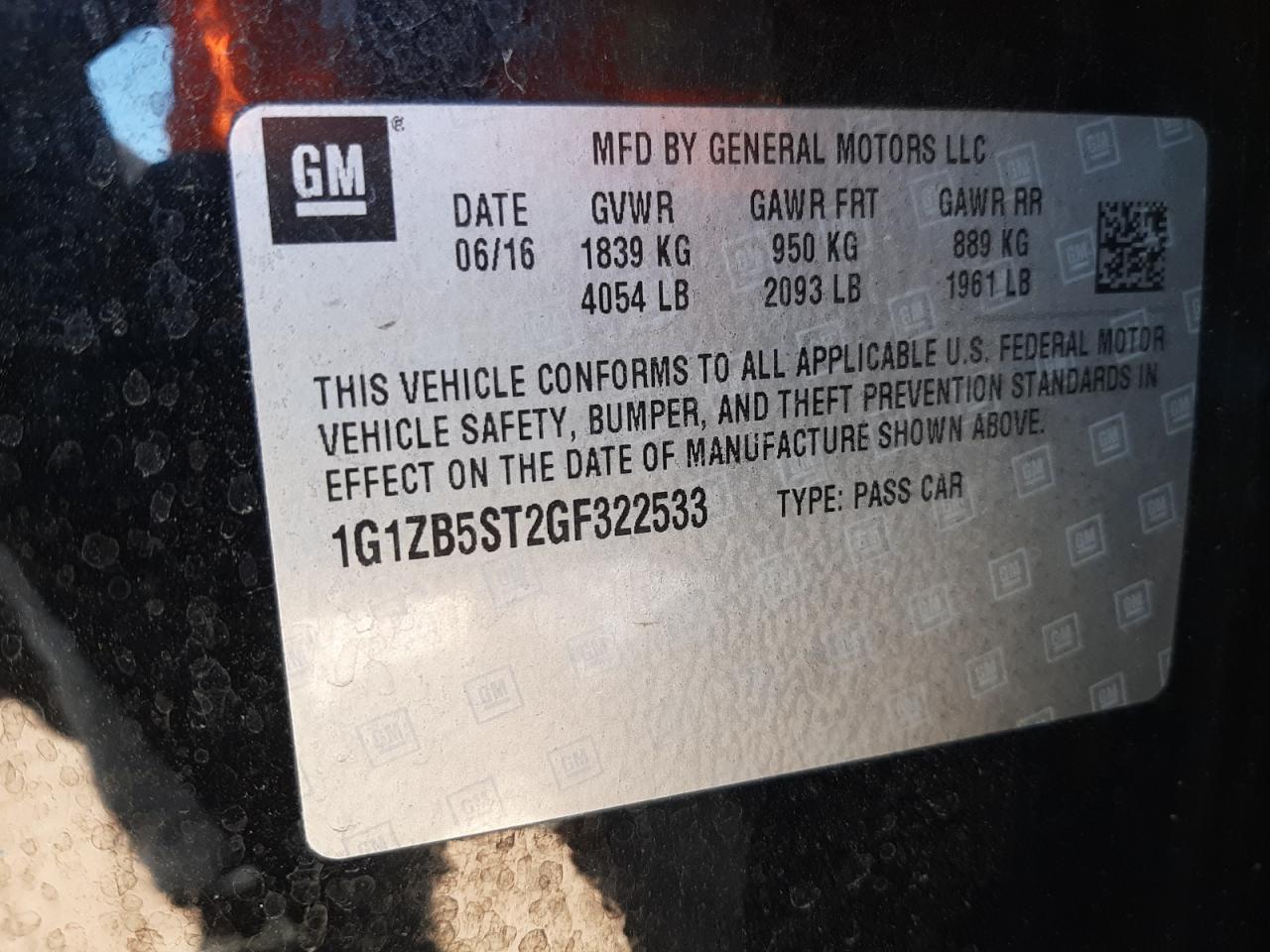 Photo 10 from auction – 2016 CHEVROLET MALIBU LS with VIN 1G1ZB5ST2GF322533