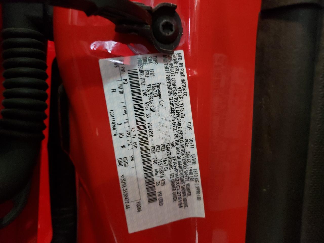 Photo 10 from auction – 2012 FORD FOCUS SEL with VIN 1FAHP3H2XCL275194