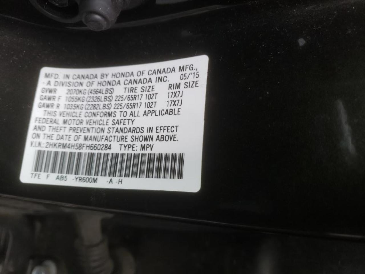 Photo 10 from auction – 2015 HONDA CR-V EX with VIN 2HKRM4H58FH660284