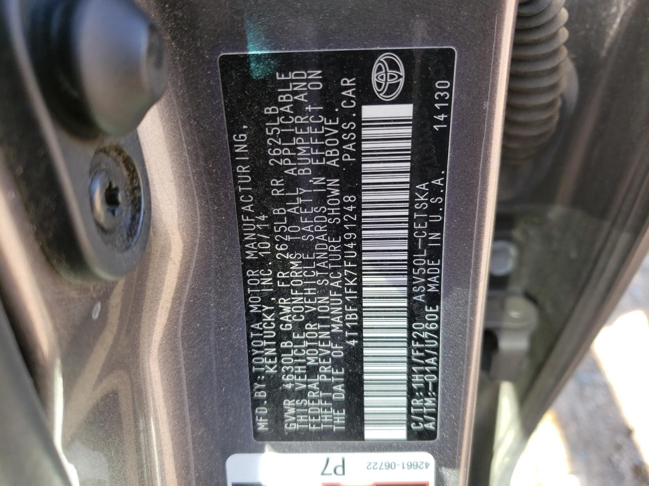 Photo 10 from auction – 2015 TOYOTA CAMY with VIN 4T1BF1FK7FU491248