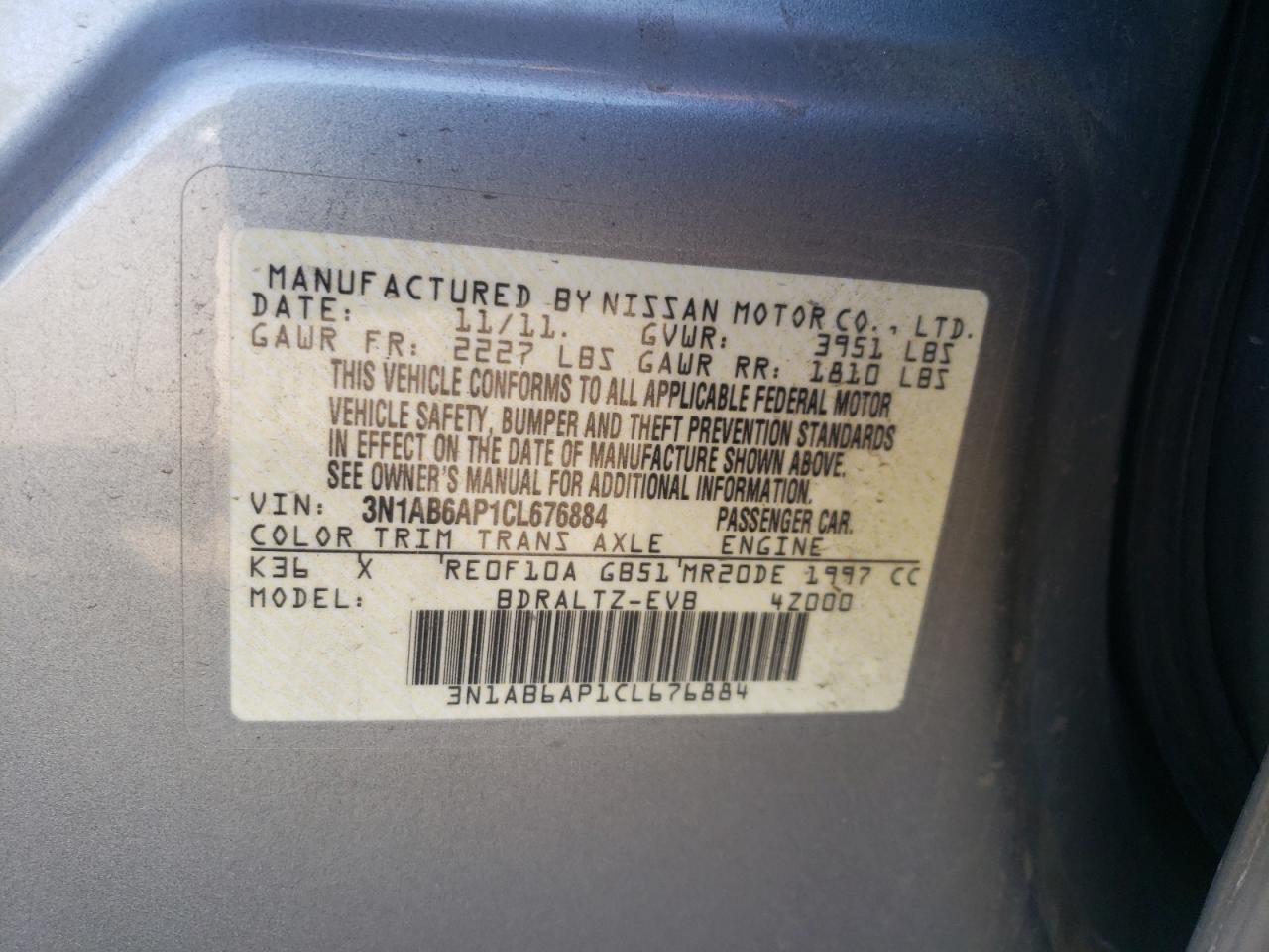 Photo 10 from auction – 2012 NISSAN SENTRA 2.0 with VIN 3N1AB6AP1CL676884