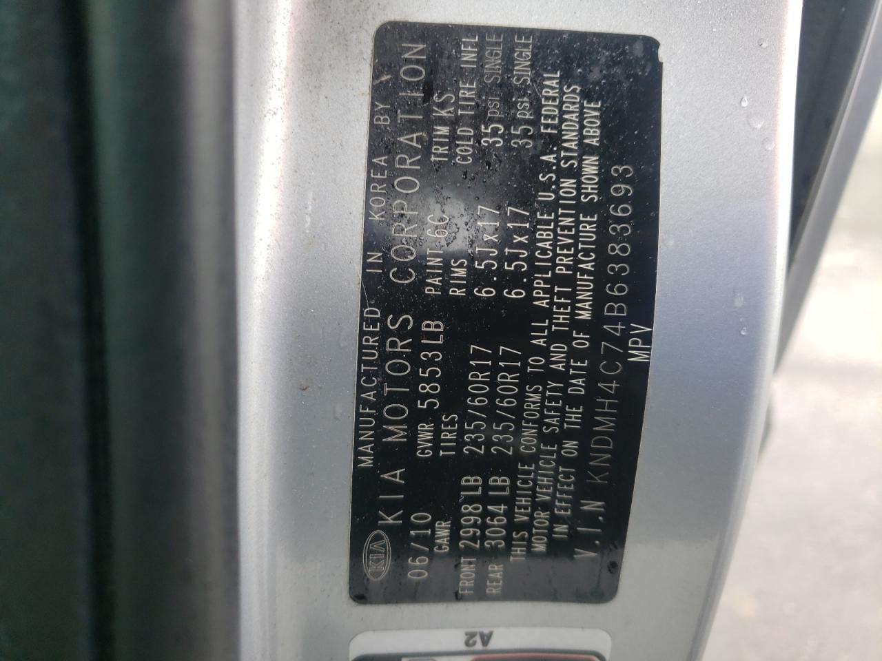 Photo 10 from auction – 2011 KIA SEDONA EX with VIN KNDMH4C74B6383693