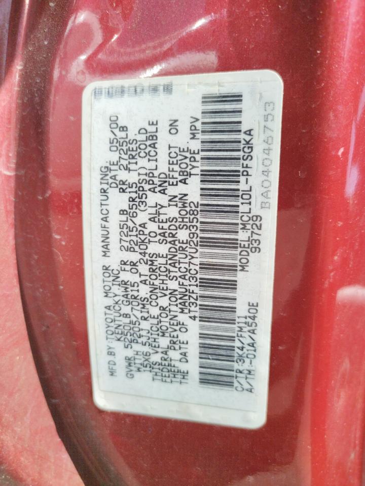 Photo 10 from auction – 2000 TOYOTA SIENNA LE with VIN 4T3ZF13C7YU293582