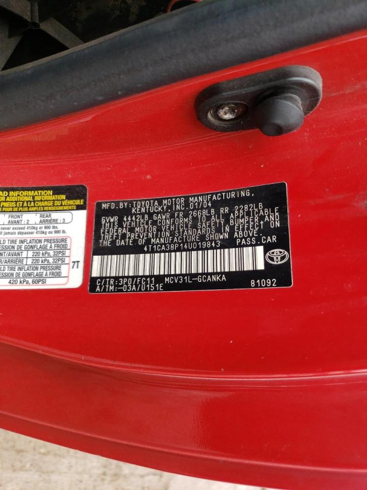 Photo 10 from auction – 2004 TOYOTA CAMRY SOLA with VIN 4T1CA38P14U019843