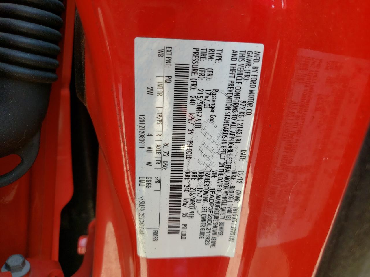 Photo 10 from auction – 2013 FORD FOCUS SE with VIN 1FADP3F23DL211923