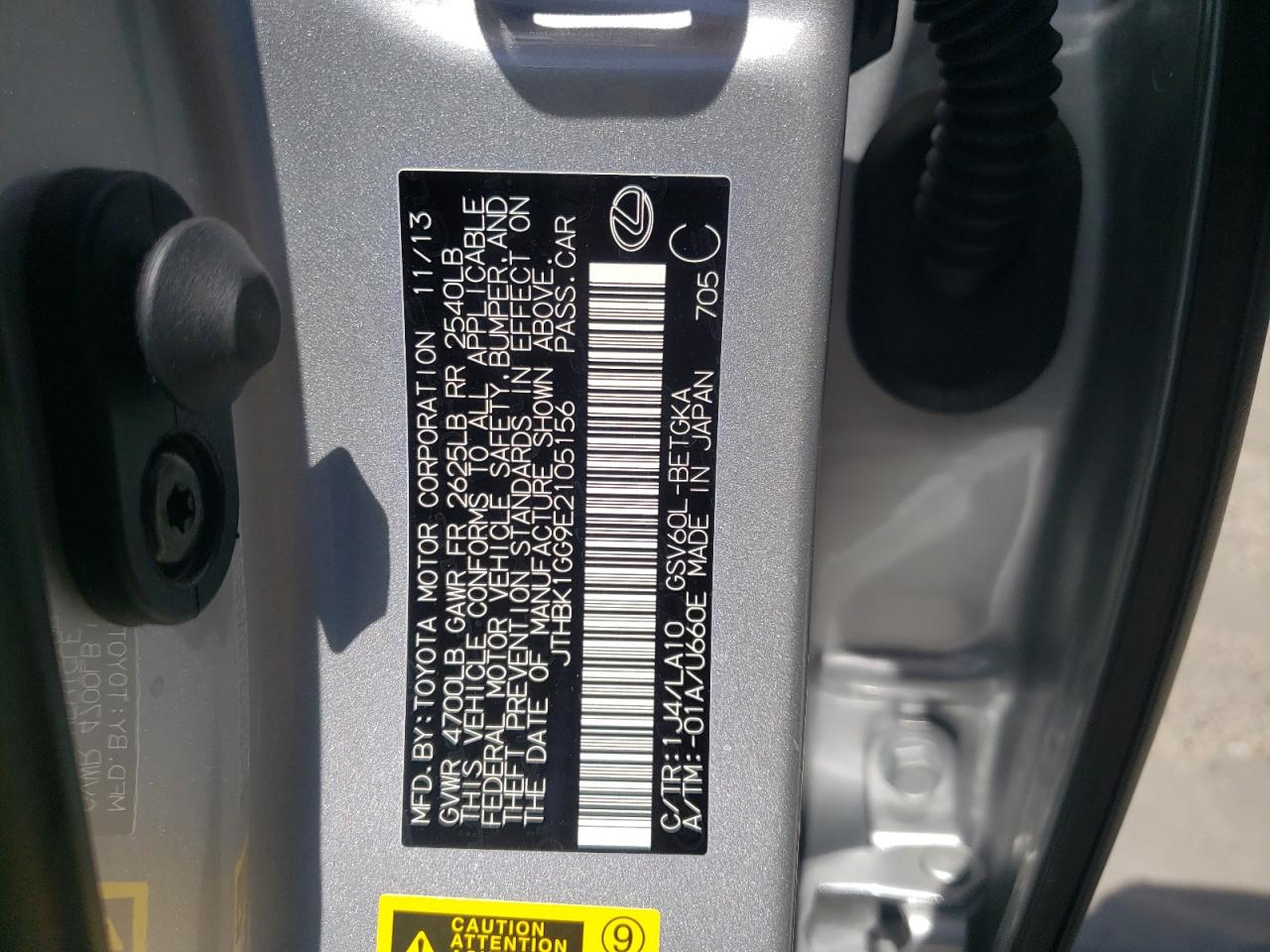 Photo 10 from auction – 2014 LEXUS ES 350 with VIN JTHBK1GG9E2105156