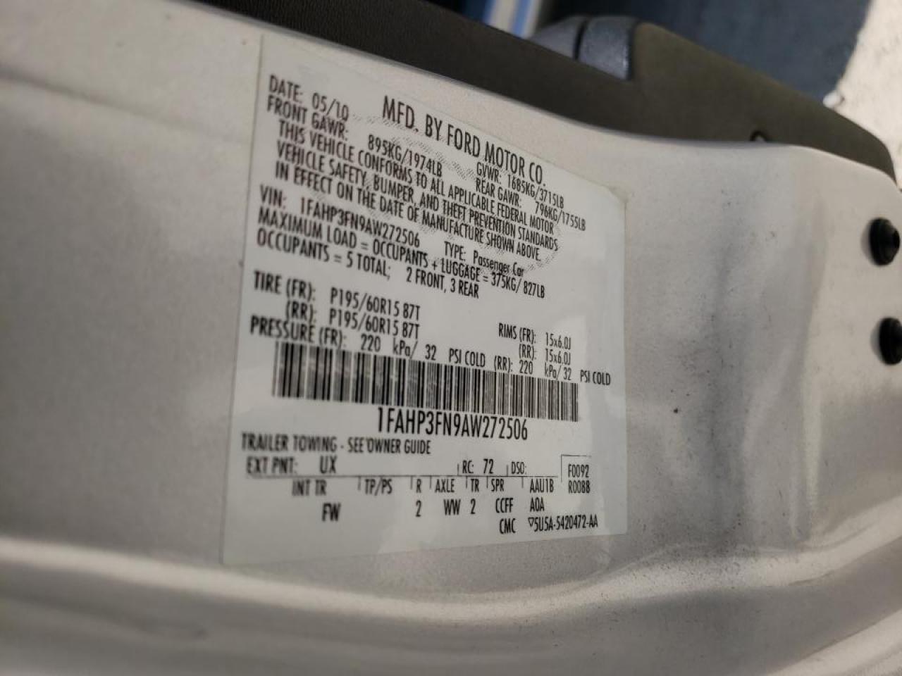Photo 10 from auction – 2010 FORD FOCUS SE with VIN 1FAHP3FN9AW272506