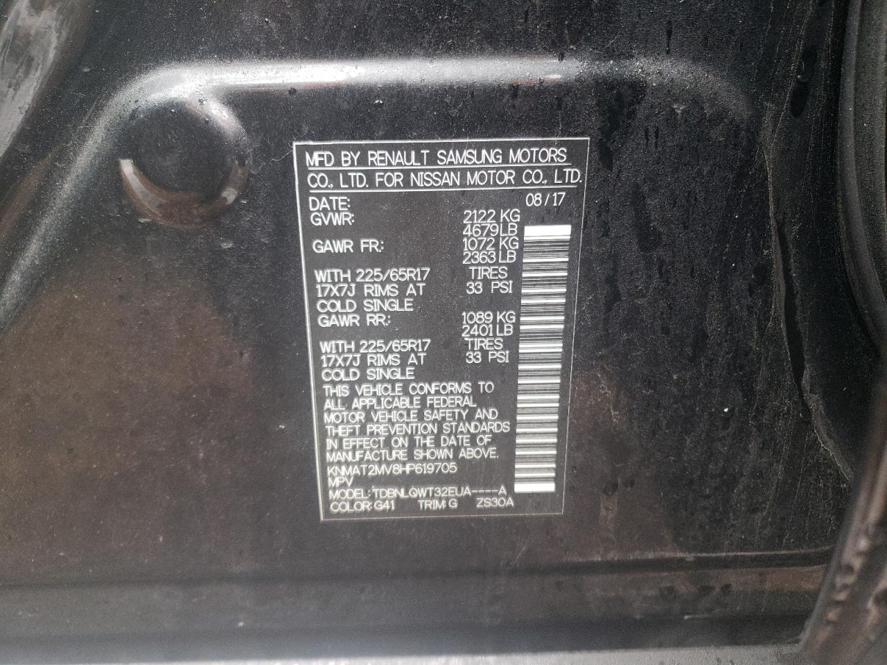 Photo 10 from auction – 2017 NISSAN ROGUE S with VIN KNMAT2MV8HP619705