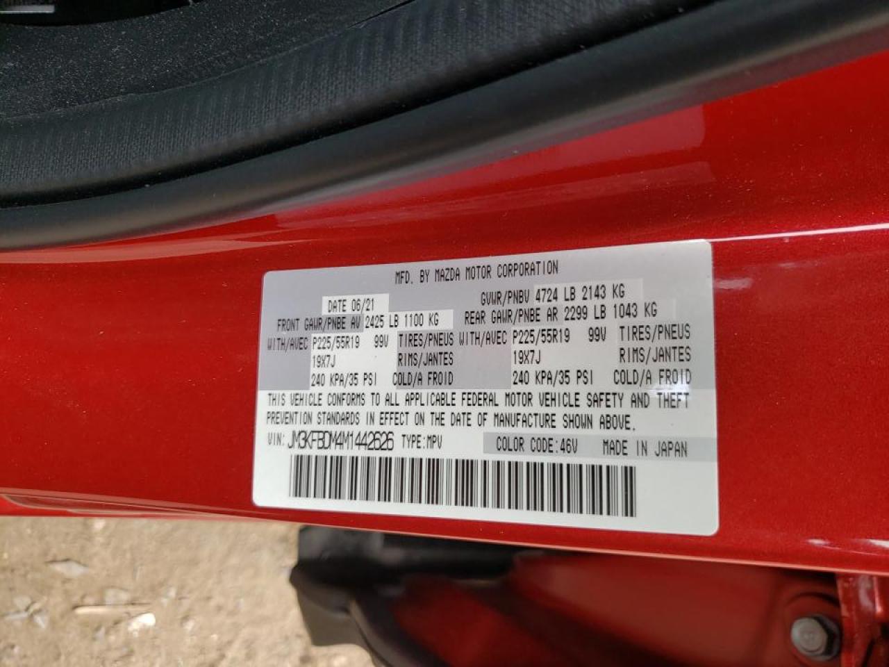 Photo 10 from auction – 2021 MAZDA CX-5 GRAND with VIN JM3KFBDM4M1442626