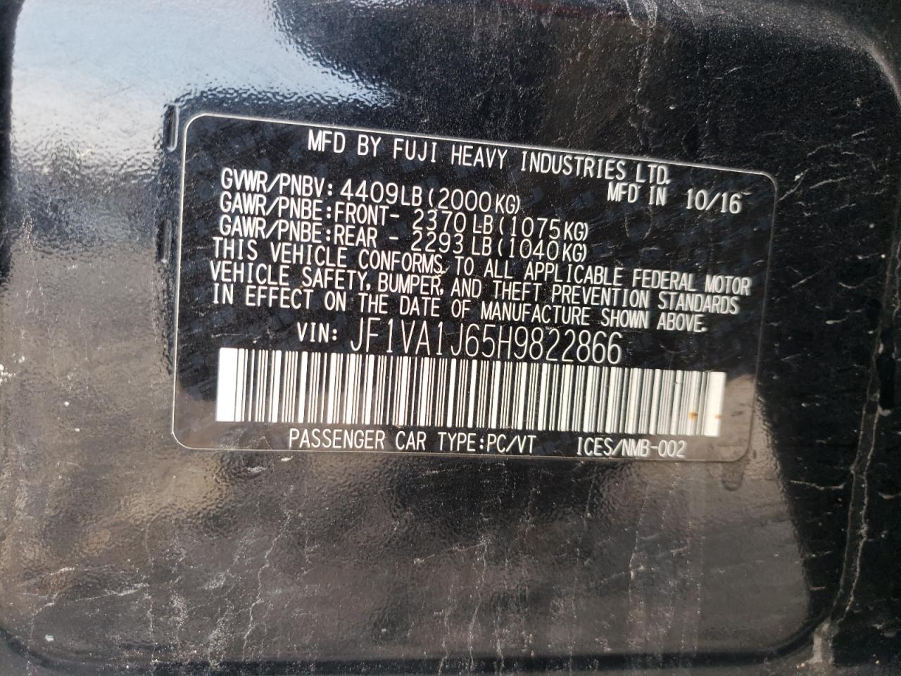 Photo 10 from auction – 2017 SUBARU WRX LIMITE with VIN JF1VA1J65H9822866