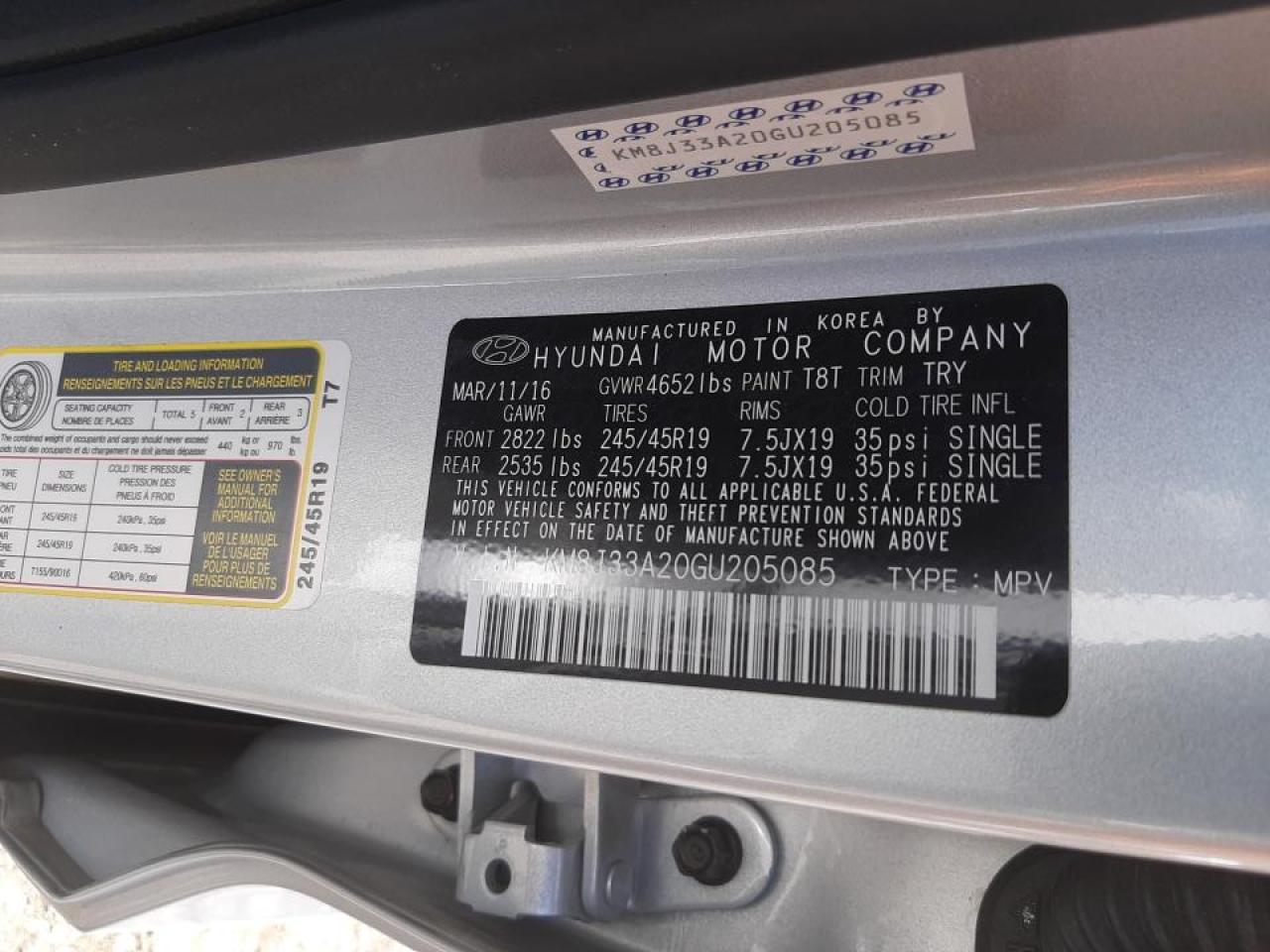 Photo 10 from auction – 2016 HYUNDAI TUCSON LIM with VIN KM8J33A20GU205085