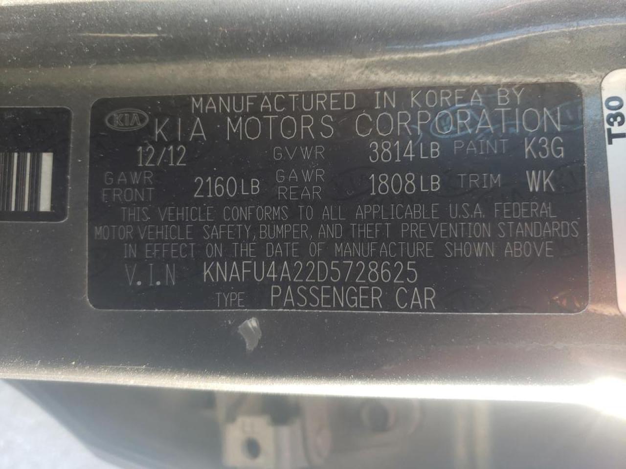 Photo 10 from auction – 2013 KIA FORTE EX with VIN KNAFU4A22D5728625
